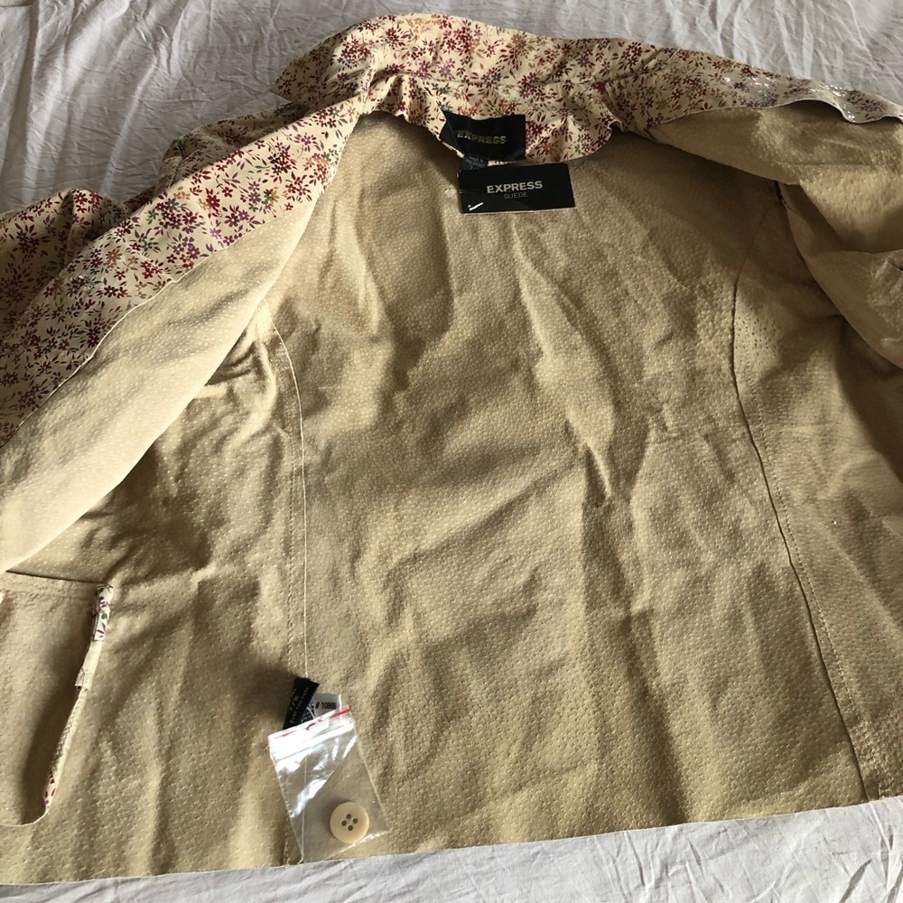NWT Vintage Tan Suede Leather Boxy Jacket Ditzy Floral Print 7/8 - Picture 10 of 16